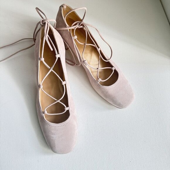 Stuart Weitzman Cordon Hush Suede Lace Up Ballerina Pumps Shoes Size 10.5 - Picture 1 of 9